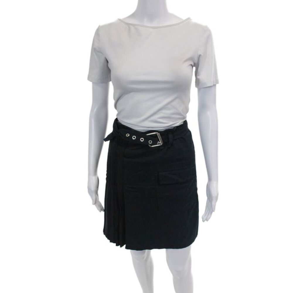 Sportmax Code Womens Cotton Belted Pleated Lined Casual Skirt Black Size 04